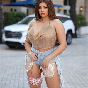 Blue Denim Crystal Pocket Shorts